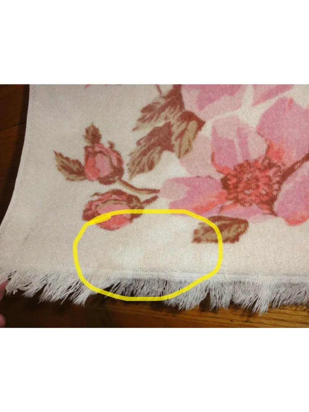 Vintage Fieldcrest Cream & Pink Floral Bath Towel w/ Fringe